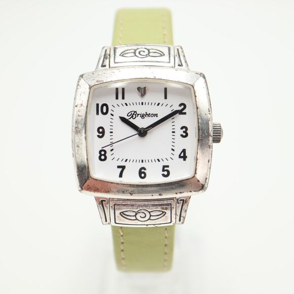 Brighton Orchard Womens 30mm Square Watch Green Leather Strap with New Battery - Picture 5 of 13